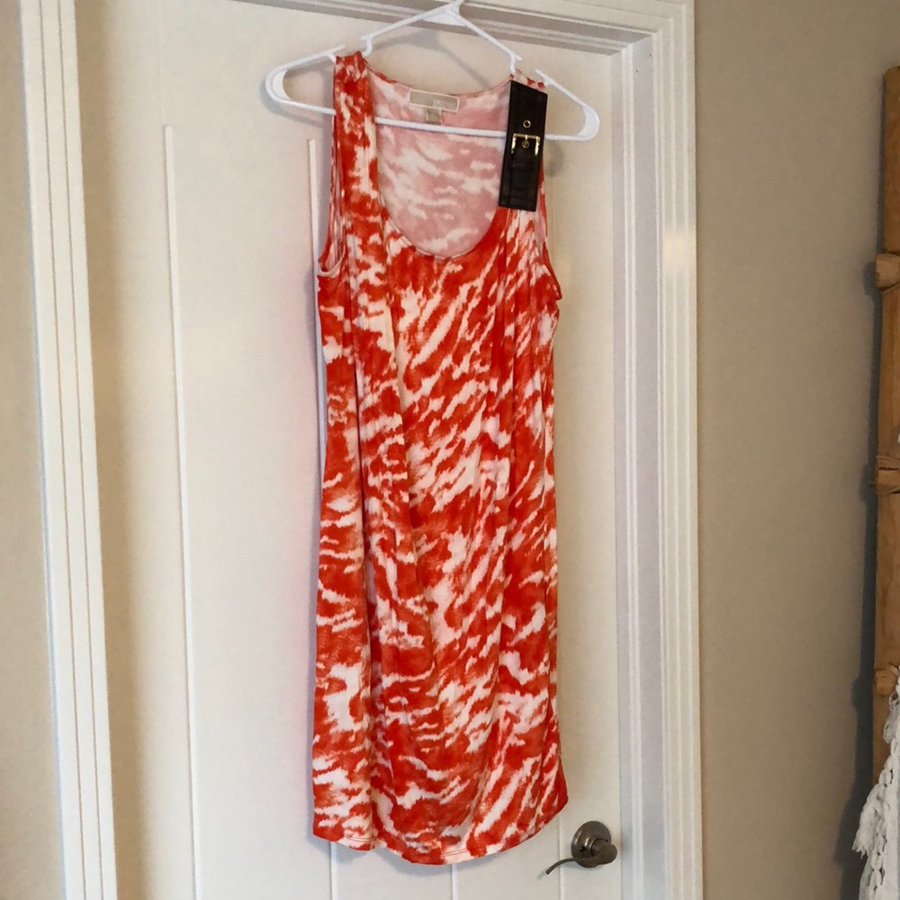 Michael Kors dress, sz Medium, orange/cream, knee length/above